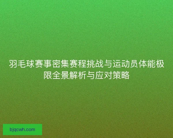 羽毛球赛事密集赛程挑战与运动员体能极限全景解析与应对策略